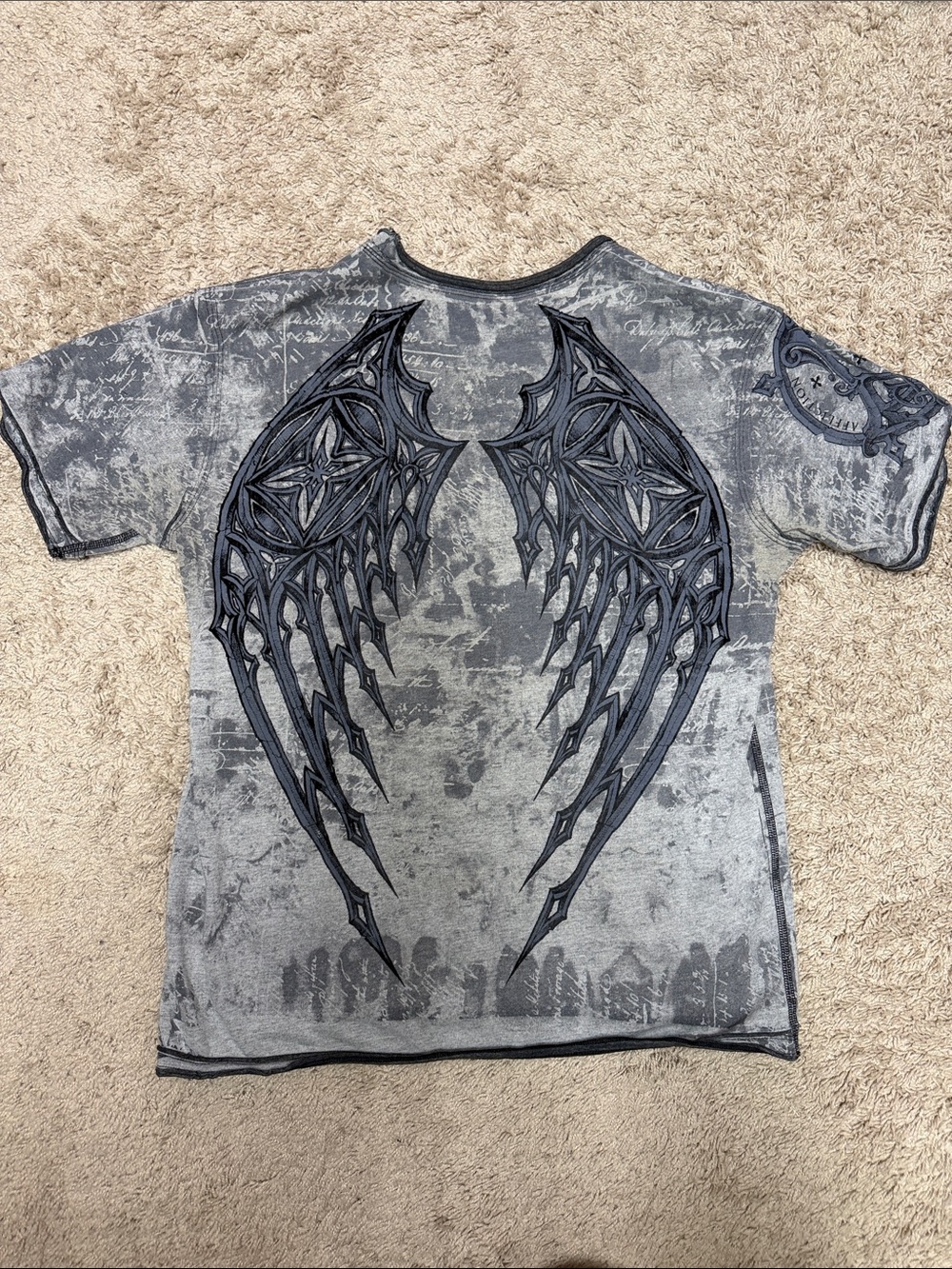 Affliction Gray Graphic Wing Back T-Shirt (reversible)